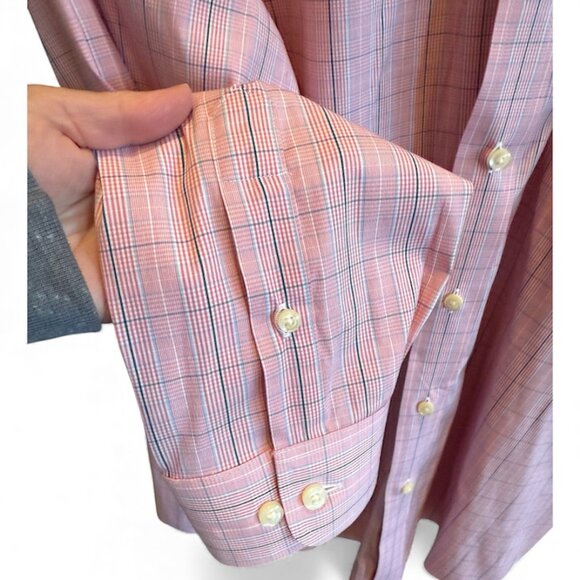 Roundtree & York Gold Label 2XT Men’s Button-Down Shirt –Pink/White/Blue Plaid - Picture 5 of 6